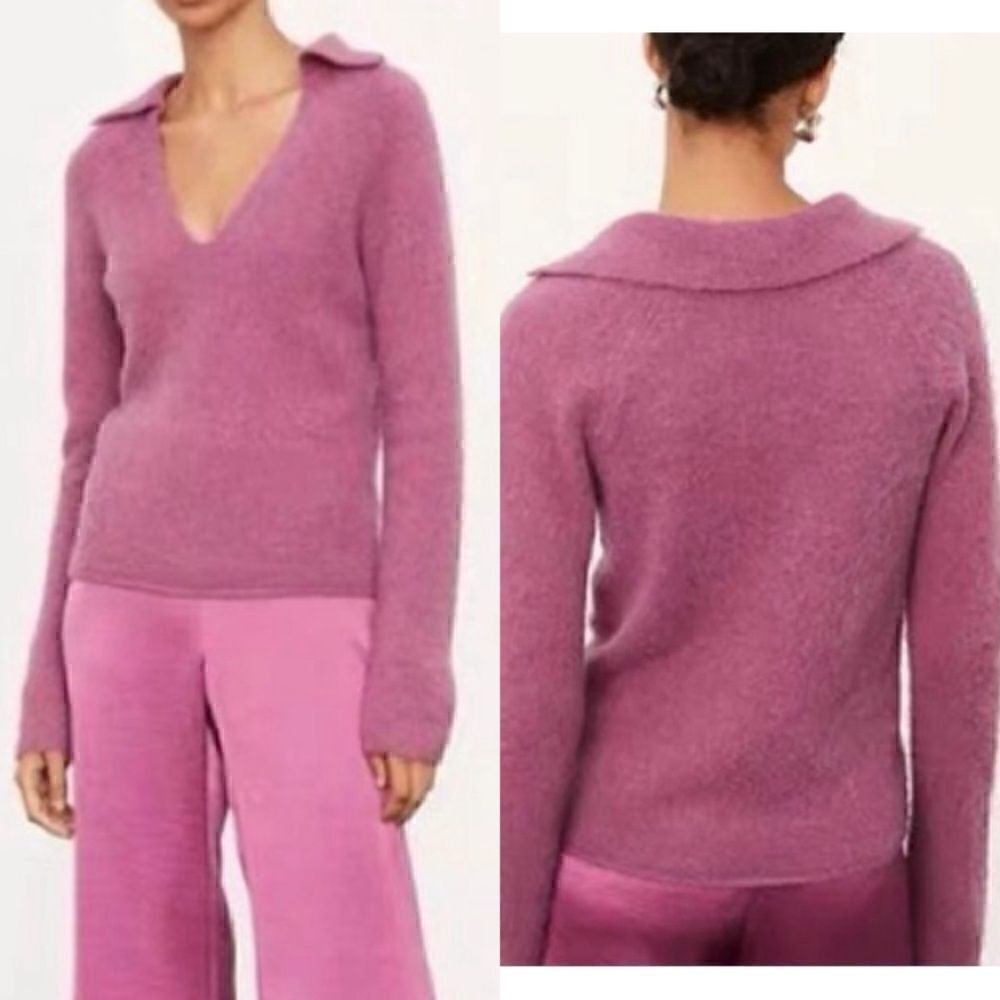 VINCE NWT Brushed V-Neck Polo Alpaca & Wool-Blend Sweater Size Medium
